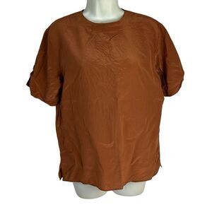 Potomac Collection Vintage 100% Silk Burnt Orange Short Sleeve Blouse Size Mediu
